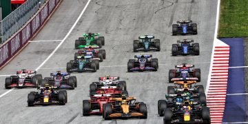 George Russell has won the Austrian Grand Prix after Max Verstappen and Lando Norris crashed into one another. Image: Charniaux / XPB Images