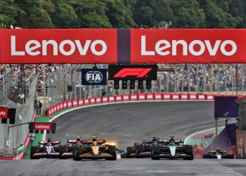 Lando Norris (GBR) McLaren MCL38 and George Russell (GBR) Mercedes AMG F1 W15 lead at the start of the race.
03.11.2024. Formula 1 World Championship, Rd 21, Brazilian Grand Prix, Sao Paulo, Brazil, Race Day.
- www.xpbimages.com, EMail: requests@xpbimages.com © Copyright: Charniaux / XPB Images