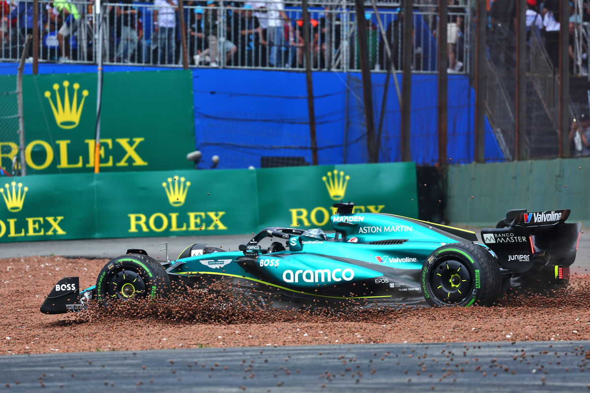 Lance Stroll drove his car into a gravel trap after spinning on the formation lap. Image: Coates / XPB Images