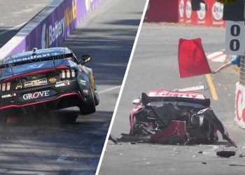 Richie Stanaway and Jaxon Evans suffered concussions in big Turn 8 hits. Images: Gordon Anderson / Flash Gordon Photography