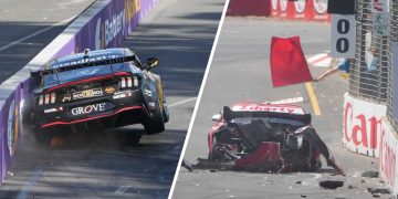 Richie Stanaway and Jaxon Evans suffered concussions in big Turn 8 hits. Images: Gordon Anderson / Flash Gordon Photography