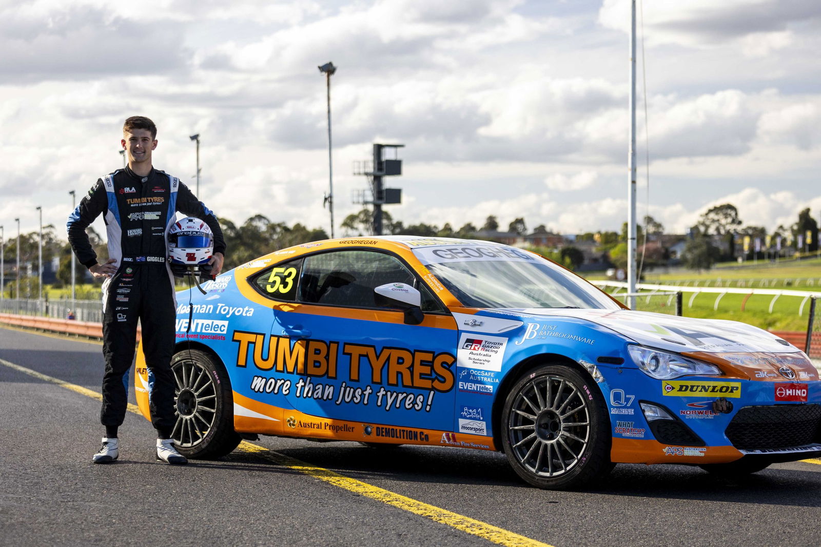 Erebus Academy driver Max Geoghegan with his Toyota 86. 