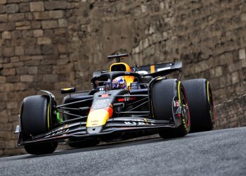 Max Verstappen was fastest and Sergio Perez third best after a red flag hit opening hour of practice for the Azerbaijan Grand Prix. Image: Bearne / XPB Images