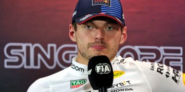 Max Verstappen has taken an unusual stand after being punished for swearing in the FIA press conference on Thursday. Image: Rew / XPB Images